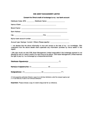 IDBI Brokerage Direct Credit Consent Form