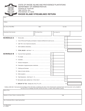 Rhode Island Streamlined Sales Tax Return