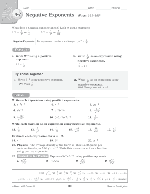 Negative Exponents Worksheet