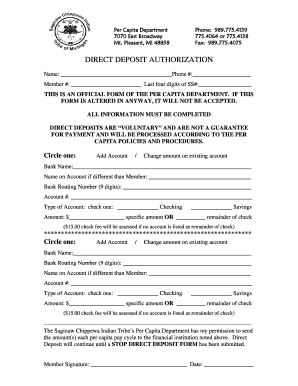 Per Capita Direct Deposit Authorization Form