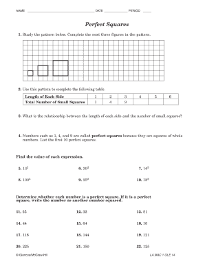 Perfect Squares Worksheet