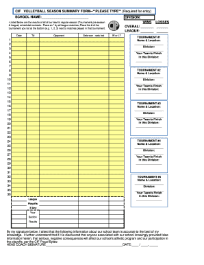 CIF Volleyball Season Summary Form