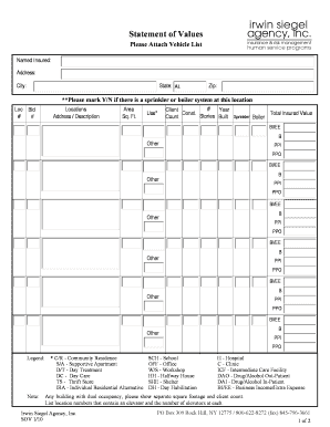 Insurance Statement of Values Form