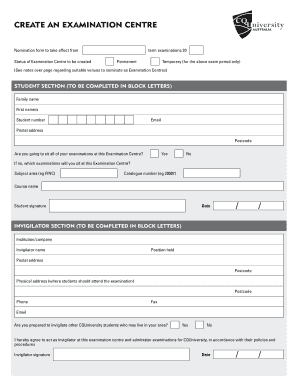 CQUniversity Examination Centre Nomination Form