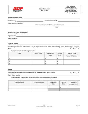 Liquor Supplement Multi-State Insurance Application