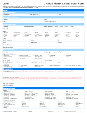 CRMLS Matrix Land Listing Input Form