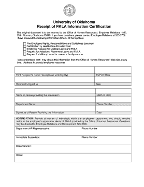 University of Oklahoma Receipt of FMLA Information