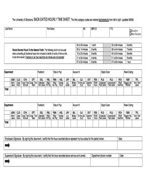 University of Oklahoma Back-Dated Hourly Time Sheet