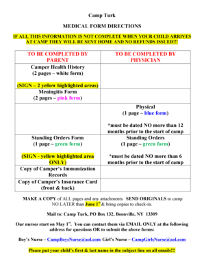 Camp Turk MEDICAL FORM DIRECTIONS - campturk