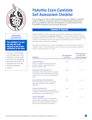 Pedorthic Exam Candidate Self Assessment Checklist