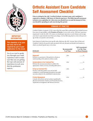 Orthotic Assistant Exam Self Assessment Checklist