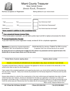 Kansas Motor Vehicle Refund Form
