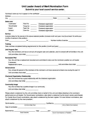 Unit Leader Award of Merit Nomination Form