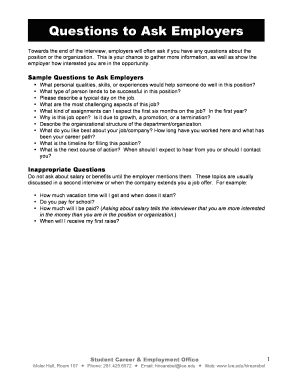 Fillable Online Questions to Ask Employers Fax Email Print - pdfFiller
