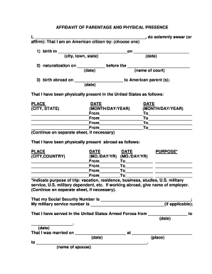 Affidavit of Parentage and Physical Presence