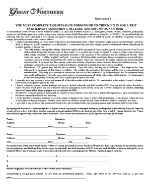 Rafting Participant Agreement and Release Form