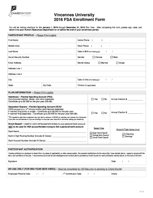 Vincennes University FSA Enrollment Form