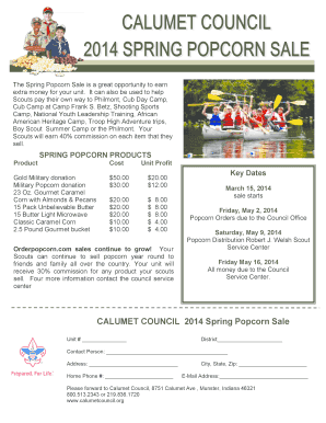 2014 Spring Popcorn Sale Form