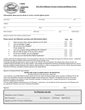 2012-2013 Influenza Vaccine Consent and Release Form