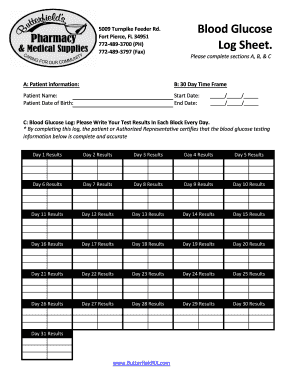 Blood Glucose Log Sheet