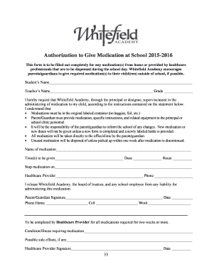 Authorization to Give Medication at School
