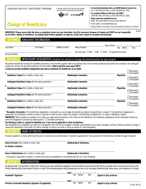 Canadian Dentists' Investment Program Beneficiary Designation Form