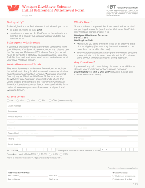 Westpac KiwiSaver Initial Retirement Withdrawal Form