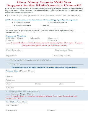 Boy Scouts of America Donation Form