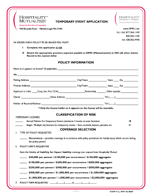 Temporary Event Liquor Liability Insurance Application