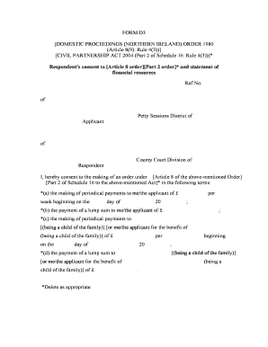 Respondent's Consent to Financial Order