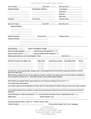 Client Information Form for Domestic Relations Petitions