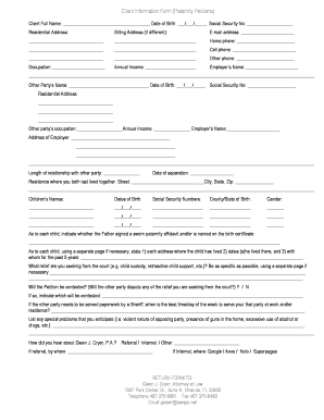 Client Information Form for Paternity Petitions