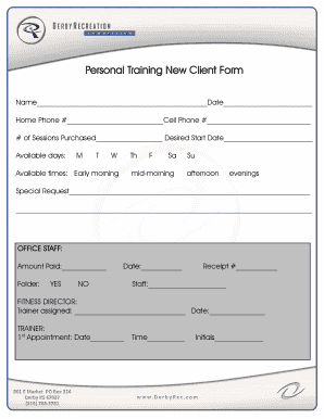 Personal Training New Client Form
