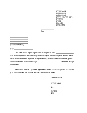 Employee Resignation Acceptance Letter