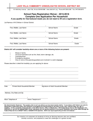 School Fees Registration Waiver
