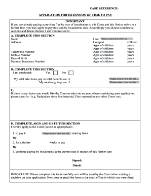 Application for Extension of Time to Pay Fine