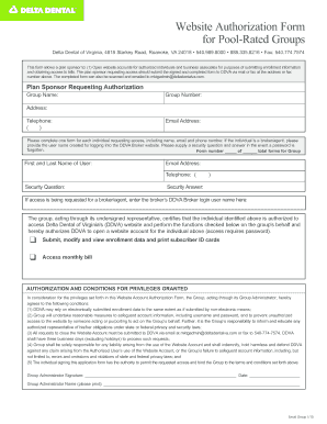 Website Authorization Form for Pool-Rated Groups