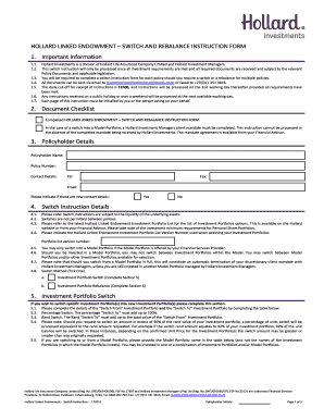 Hollard Linked Endowment Switch and Rebalance Instruction Form