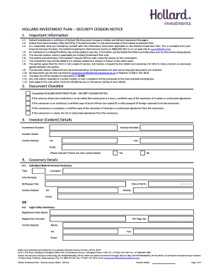 Hollard Investment Plan Security Cession Notice
