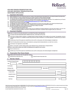 Hollard Pension Preservation Plan Investment Application