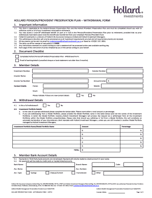 Hollard Pension/Provident Preservation Plan Withdrawal Form
