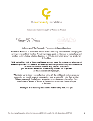 Mother's Day Honor Gift Form
