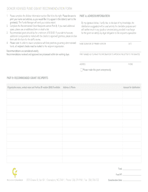 Donor Advised Fund Grant Recommendation Form