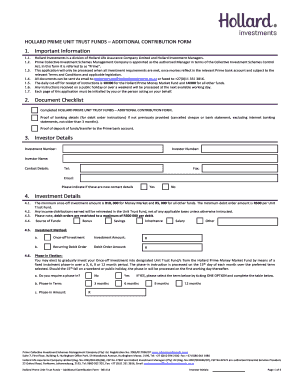 Hollard Prime Unit Trust Funds Additional Contribution Form