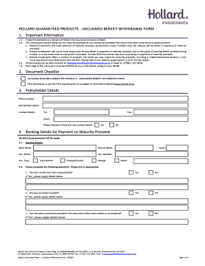 Hollard Unclaimed Benefit Withdrawal Form