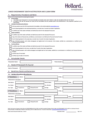 Hollard Linked Endowment Death Claim Form