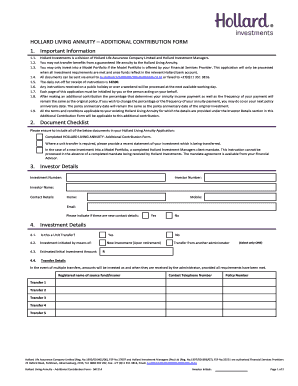 Hollard Living Annuity Additional Contribution Form