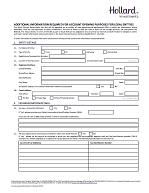 South African Tax Information Form for Legal Entities
