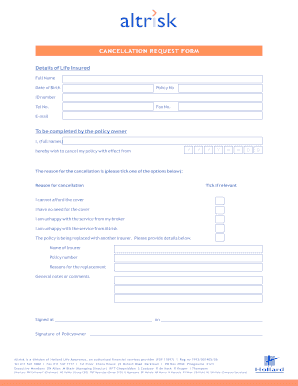 Life Insurance Cancellation Request Form