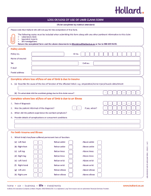 Loss of Limb Claim Form